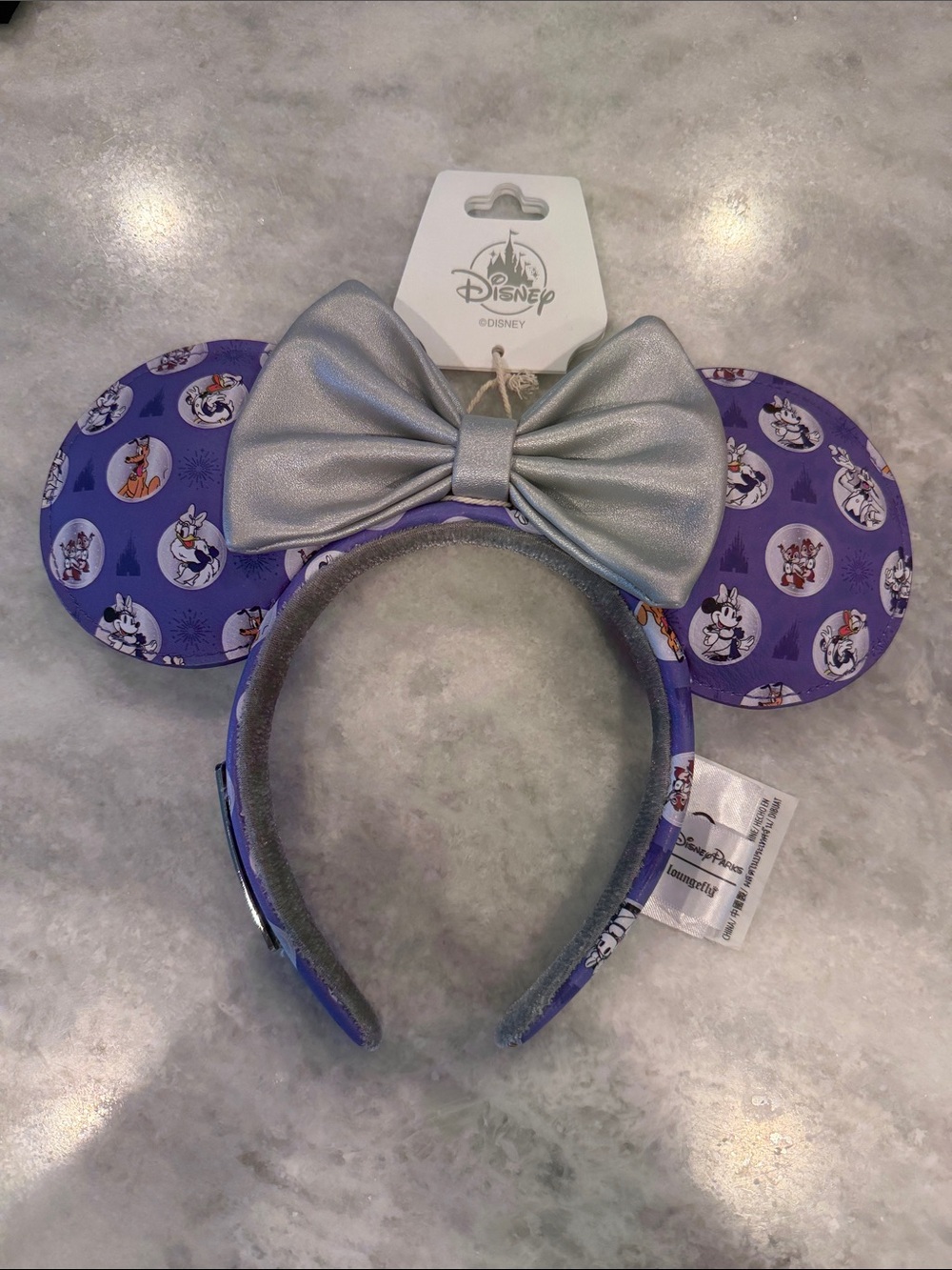 Loungefly Purple Character Print Minnie Ear Headband with Silver Bow